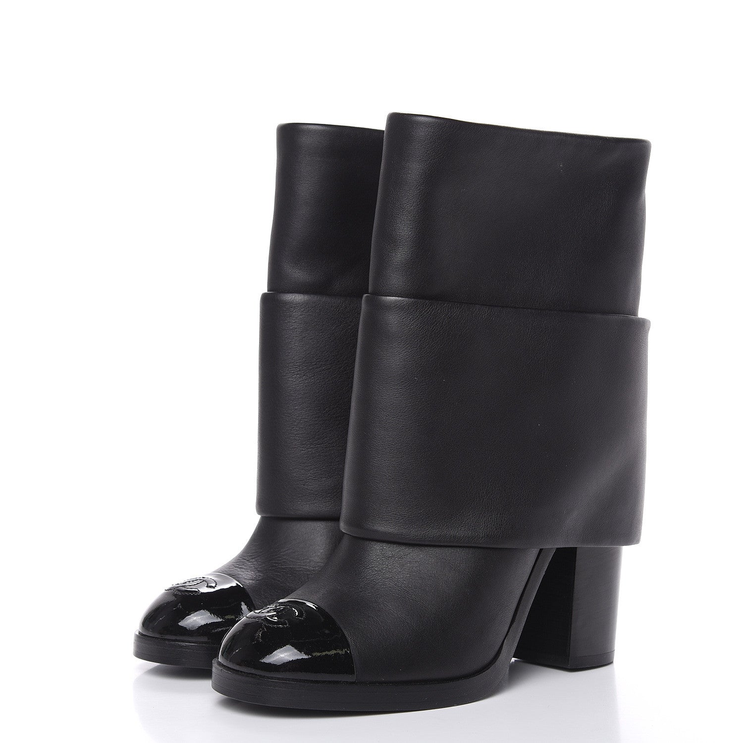 Chanel Calfskin CC Cap Toe Fold Over Boots 38.5 Black 3 of 7