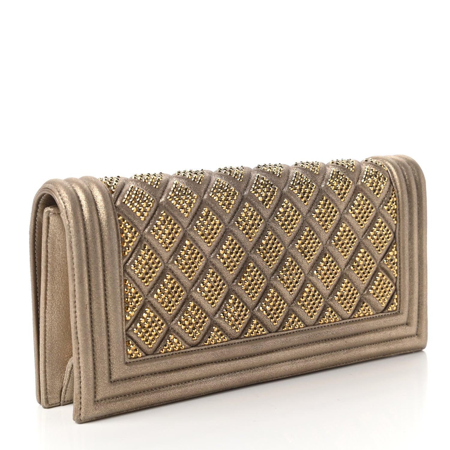 Chanel Metallic Lambskin Crystal Boy Flap Clutch Gold 3 of 11