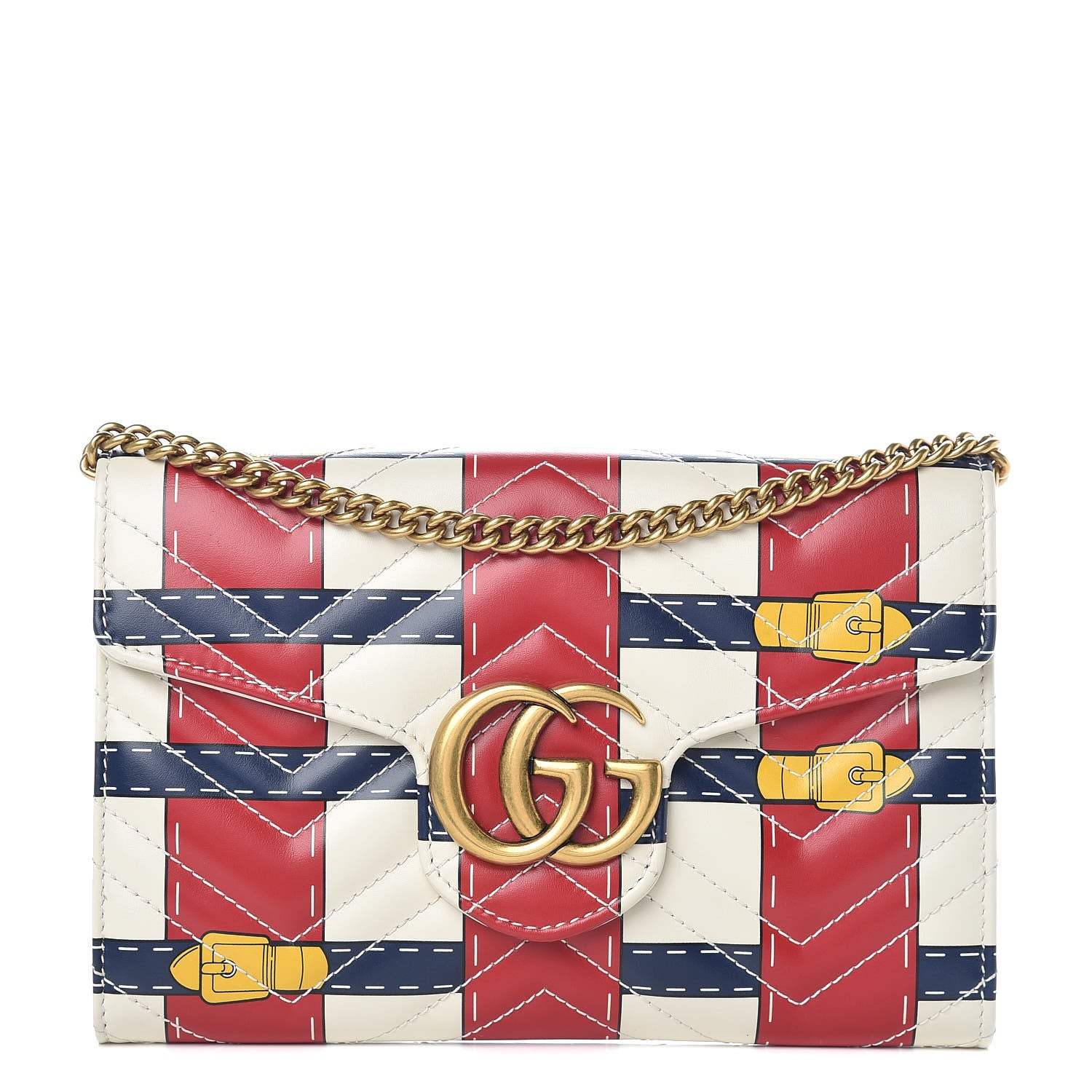 Gucci Calfskin Matelasse Trompe L'Oeil Print Mini GG Marmont Chain Wallet White 1 of 13