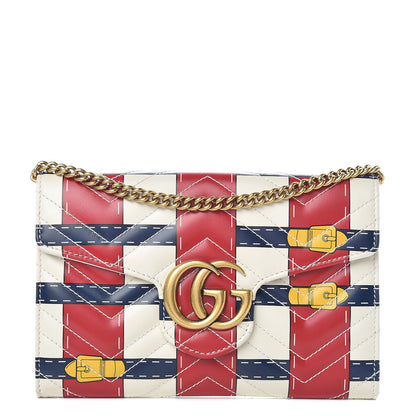 Gucci Calfskin Matelasse Trompe L'Oeil Print Mini GG Marmont Chain Wallet White 1 of 13