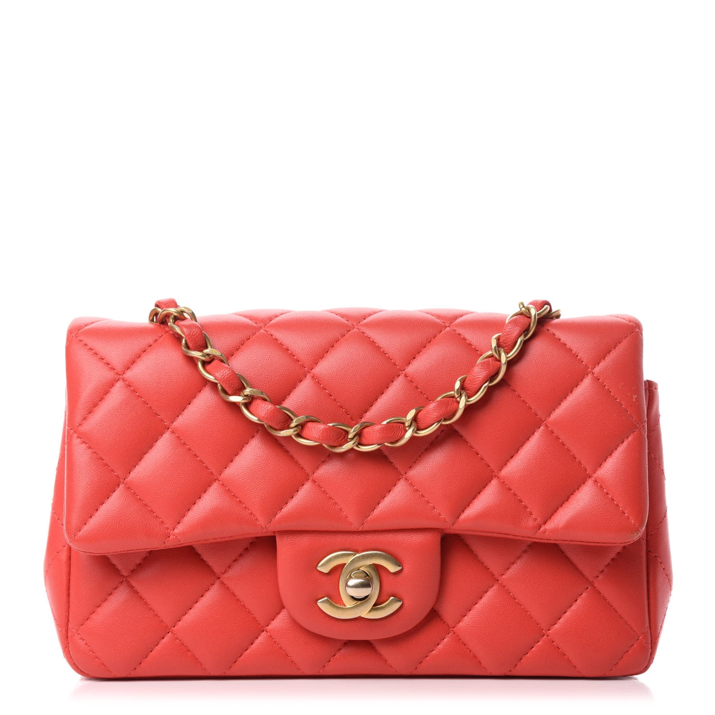 Lambskin Quilted Mini Rectangular Flap Red