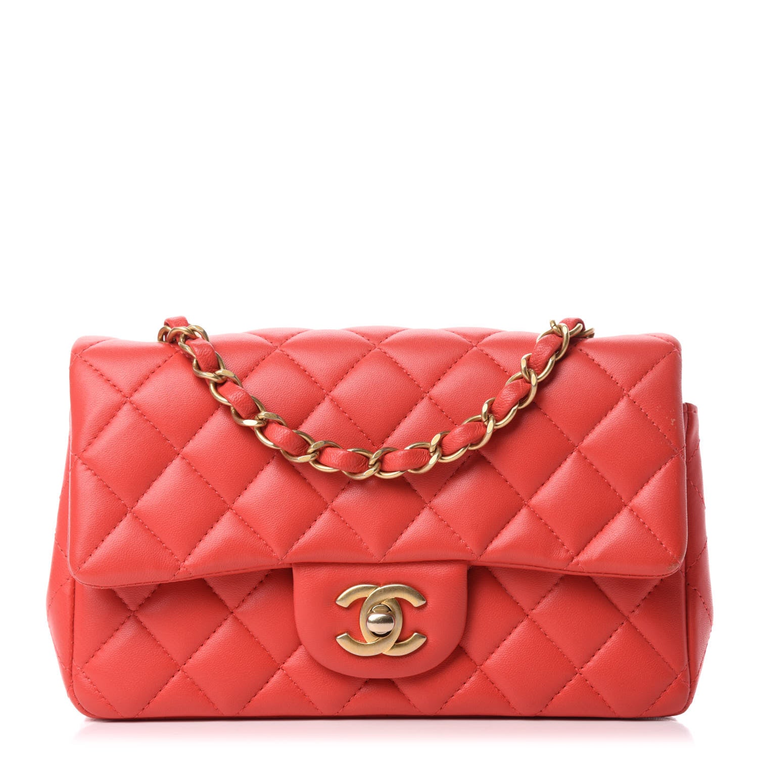 Chanel Lambskin Quilted Mini Rectangular Flap Red 1 of 15