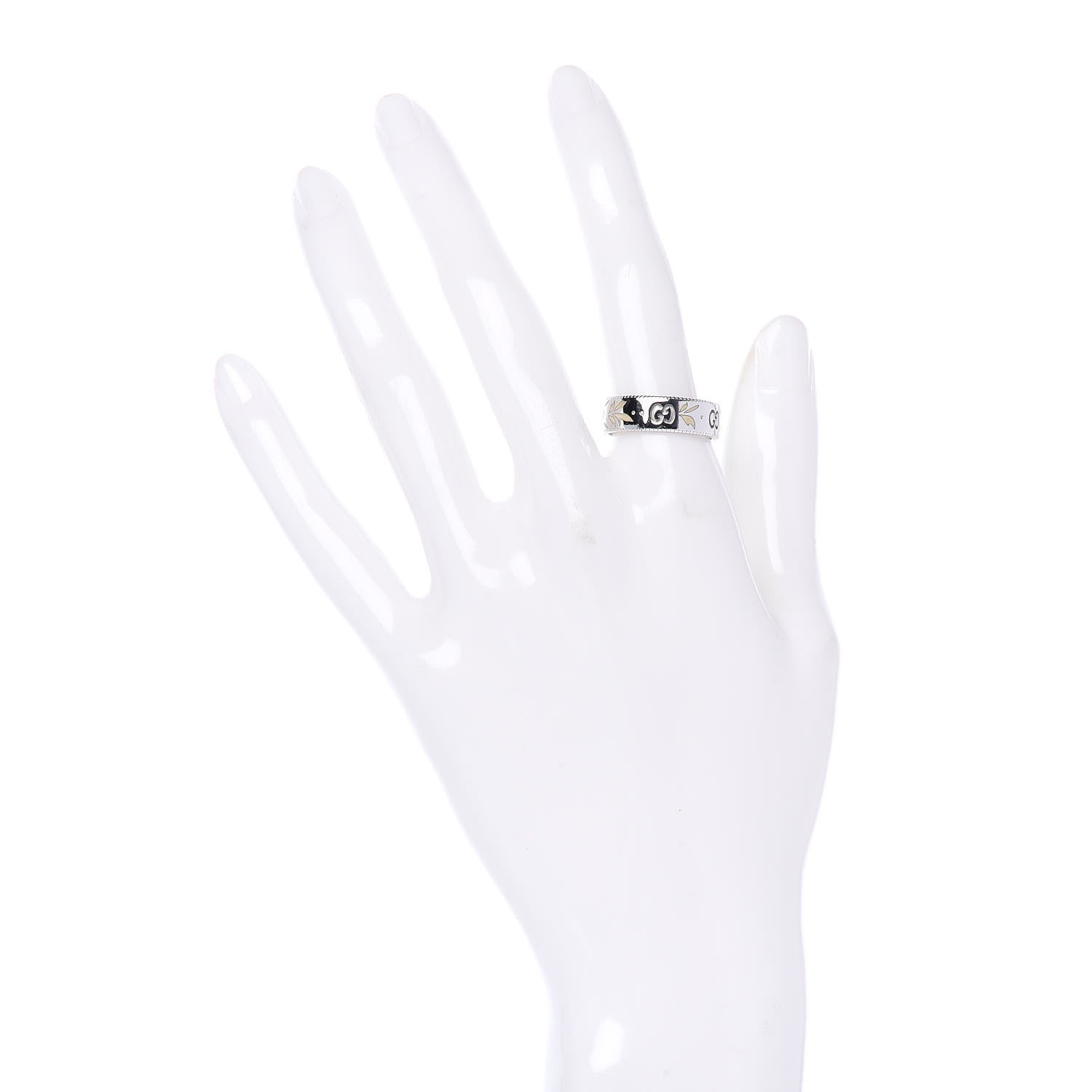 Gucci 18K White Gold Enamel Icon Blooms Ring 54 7 2 of 5