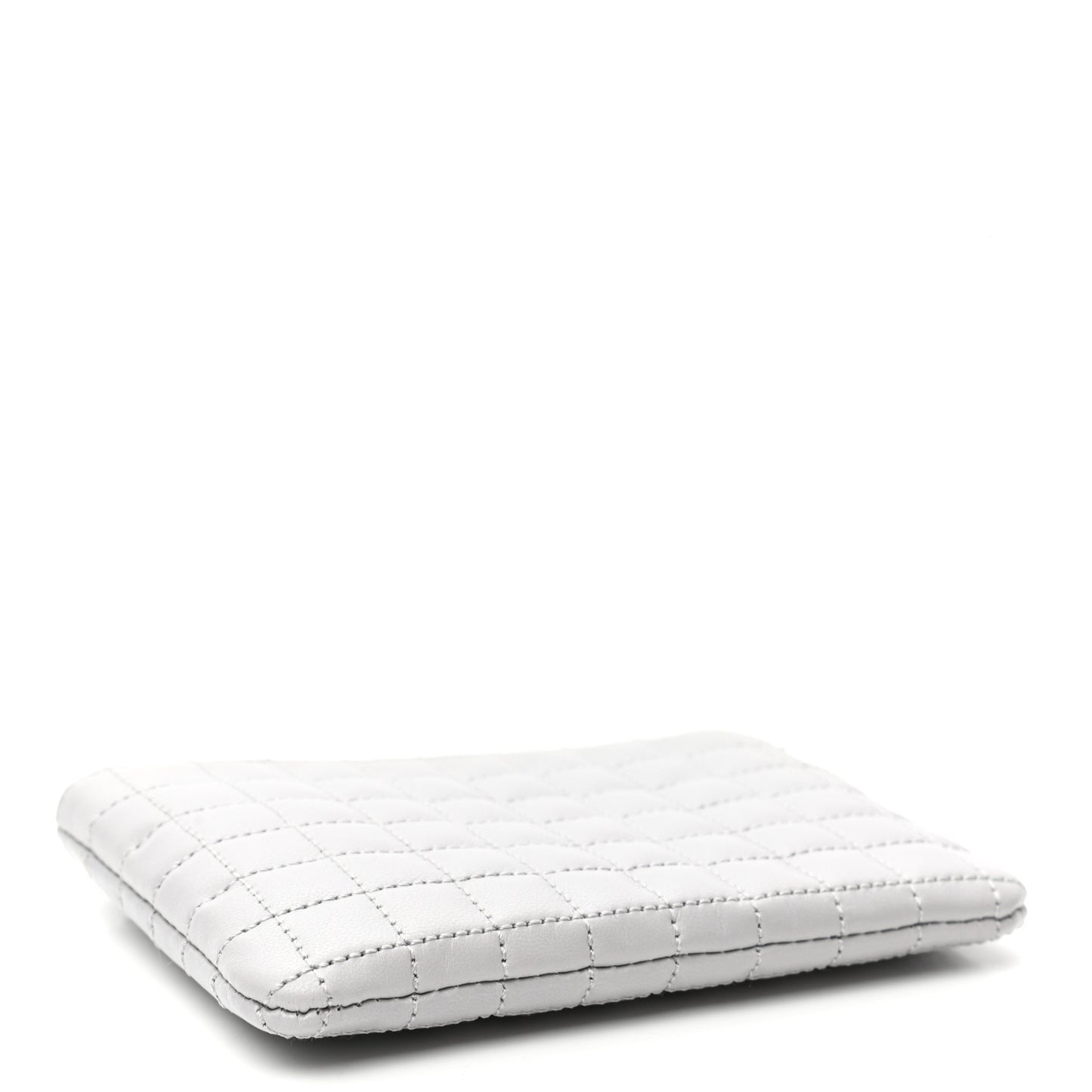 Calfskin Quilted C Charm Coin Card Pouch Grey