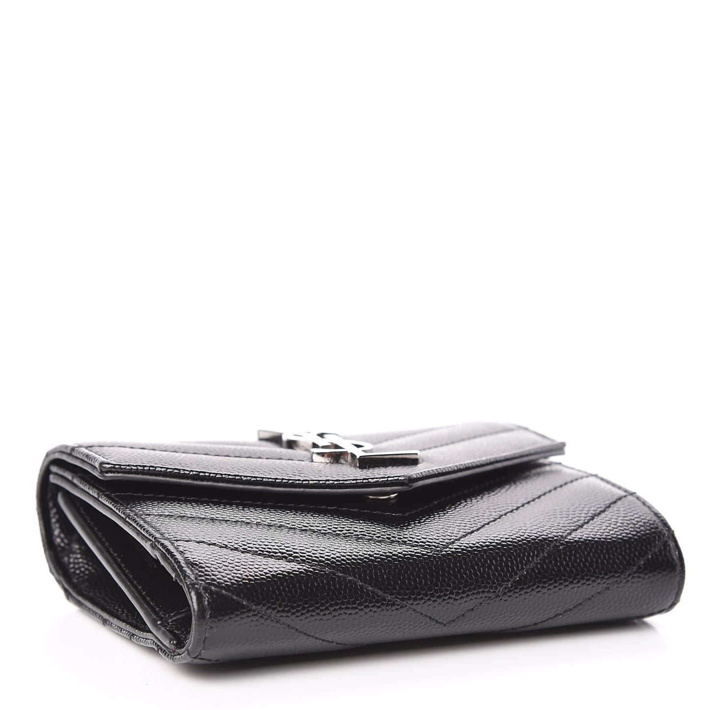 Grain De Poudre Matelasse Chevron Monogram Compact Tri Fold Wallet Black