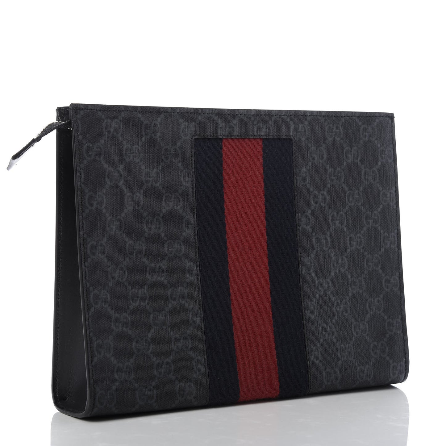 GG Supreme Monogram Selleria Calfskin Web New Web Cosmetic Case Black