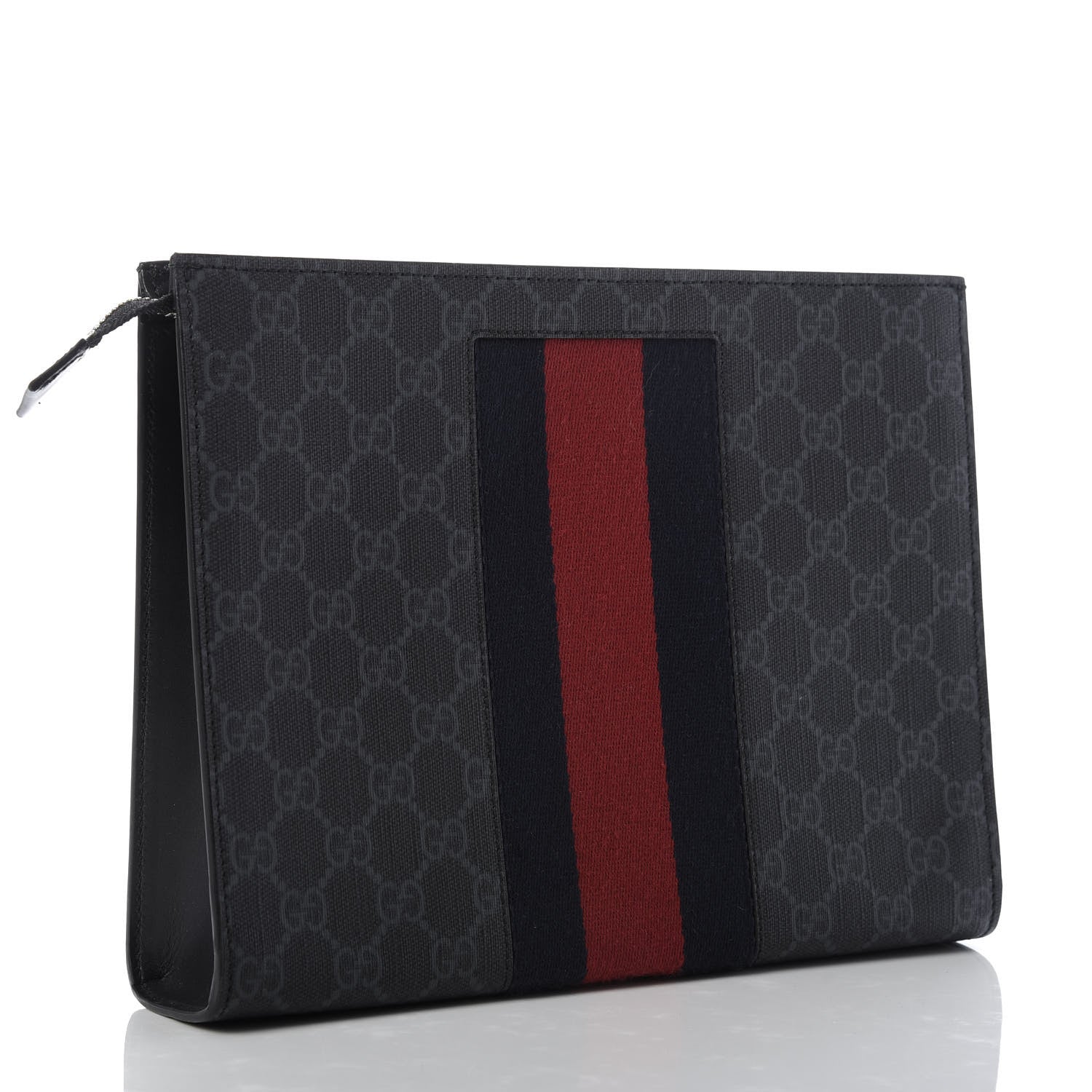 Gucci GG Supreme Monogram Selleria Calfskin Web New Web Cosmetic Case Black 3 of 9