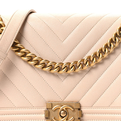Chanel Caviar Chevron Quilted New Medium Boy Flap Beige 8 of 11