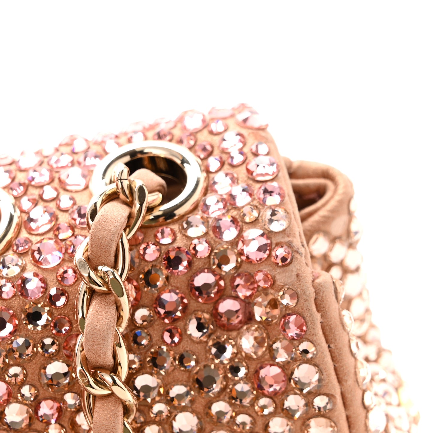 Suede Calfskin Crystal Mini Flap Pink Golden