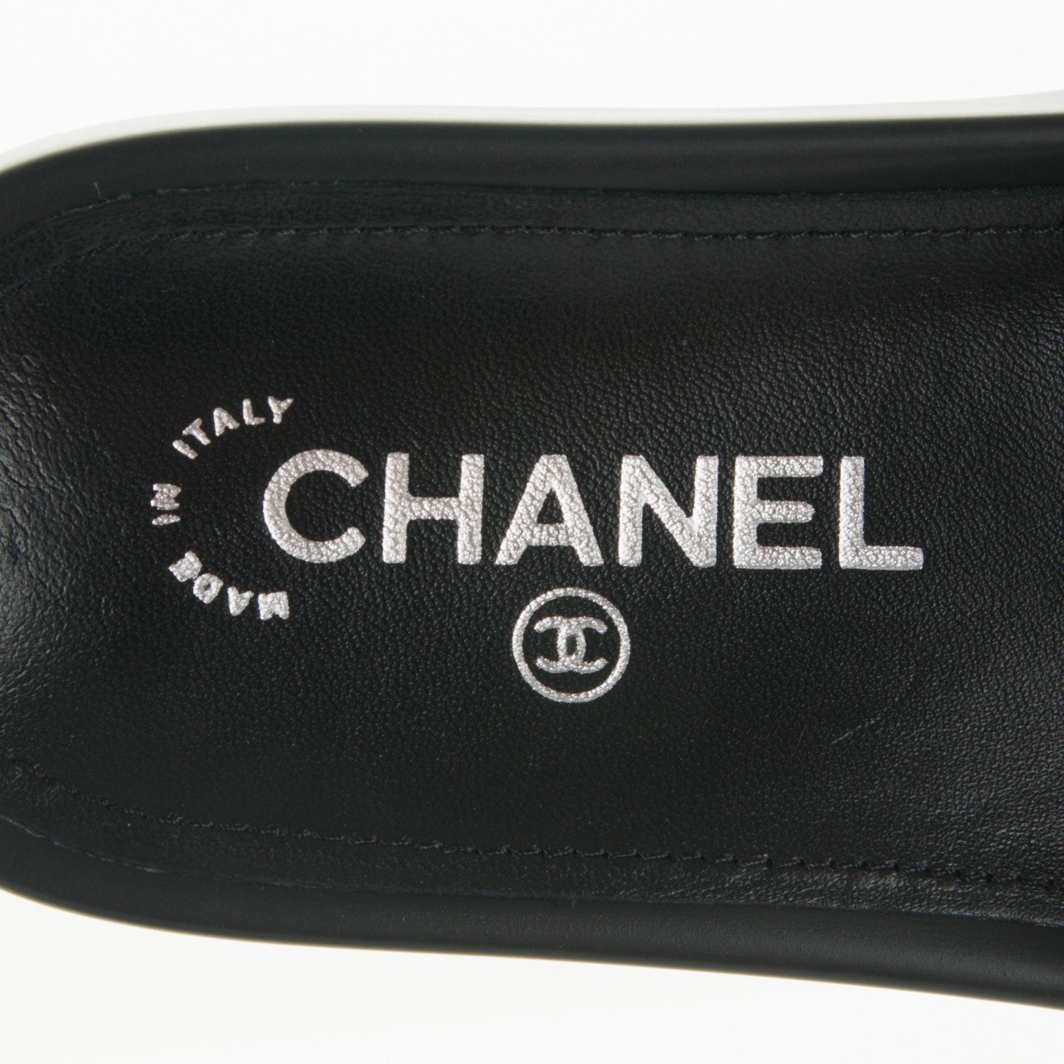 Chanel Tweed Lambskin Chain Flat Sandals 35 Black White 7 of 8