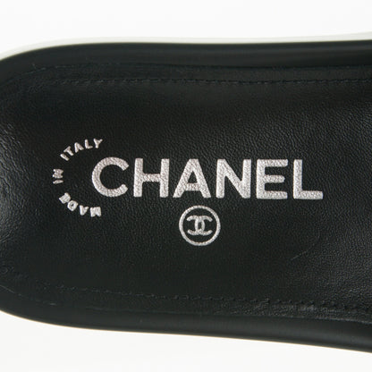 Chanel Tweed Lambskin Chain Flat Sandals 35 Black White 7 of 8