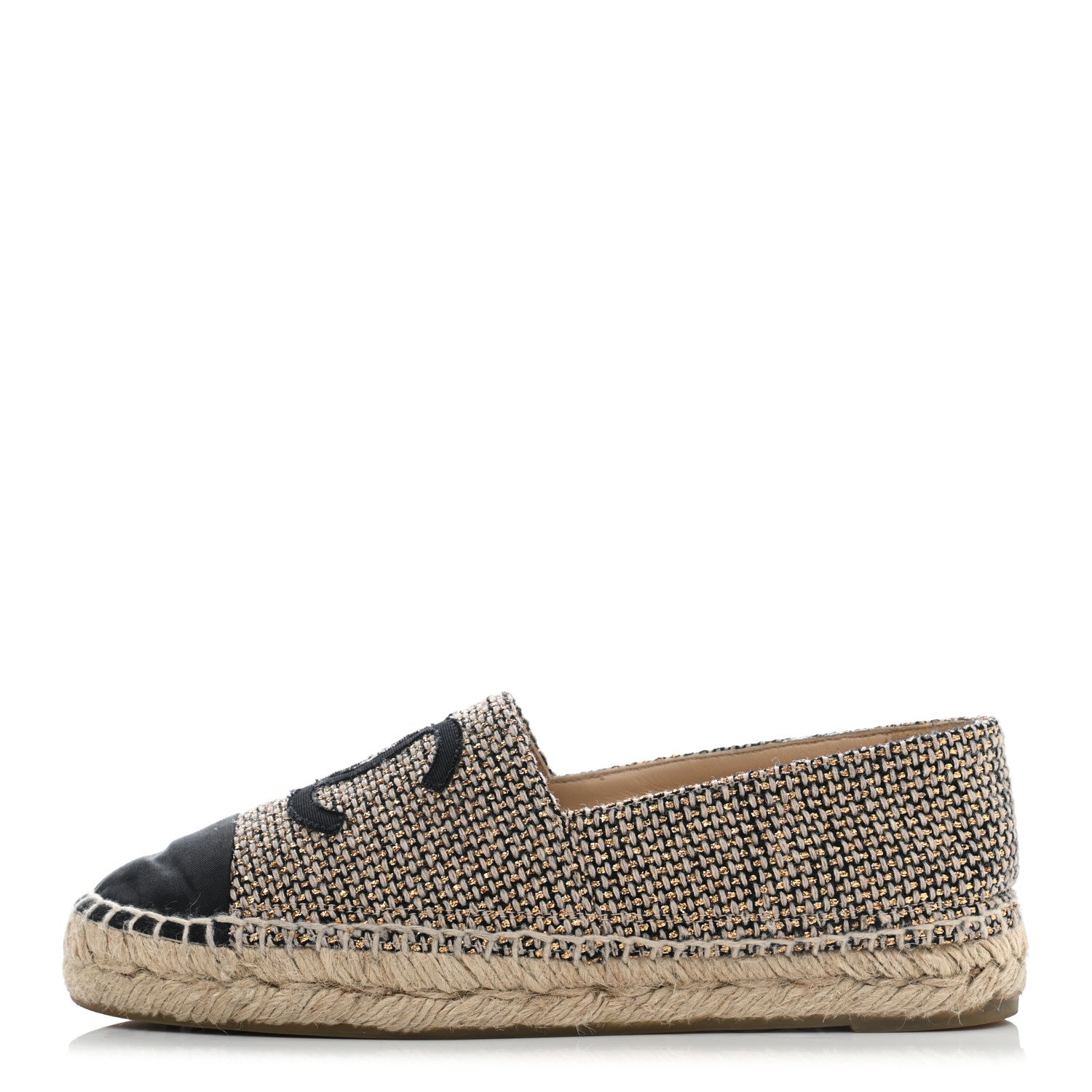 Chanel Tweed Grosgrain CC Espadrilles 36 Gold Beige Black 1 of 10