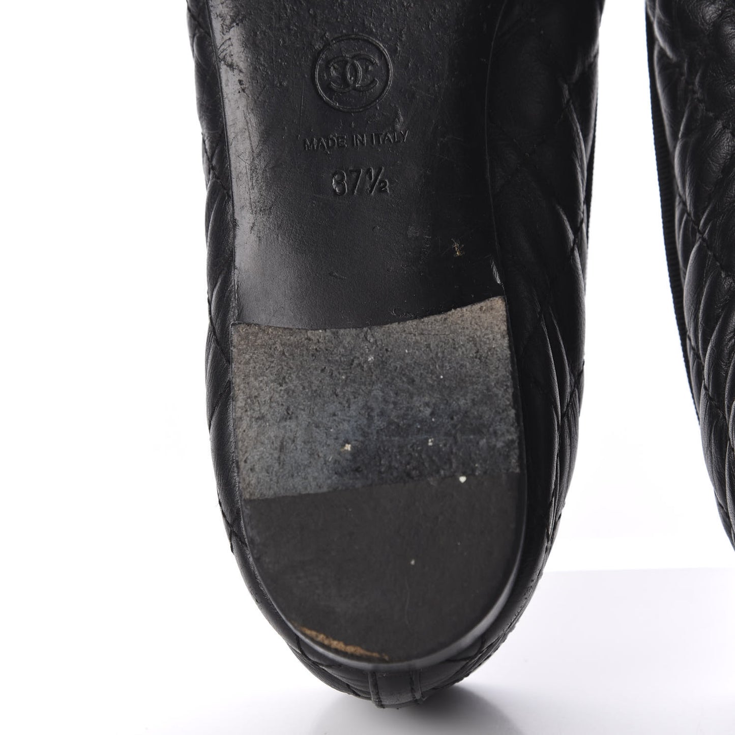 Aged Calfskin Quilted CC Cap Toe Ballerina Flats 37.5 Black
