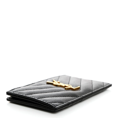 Saint Laurent Grain De Poudre Matelasse Chevron Monogram Fragments Zippered Card Case Black 4 of 8