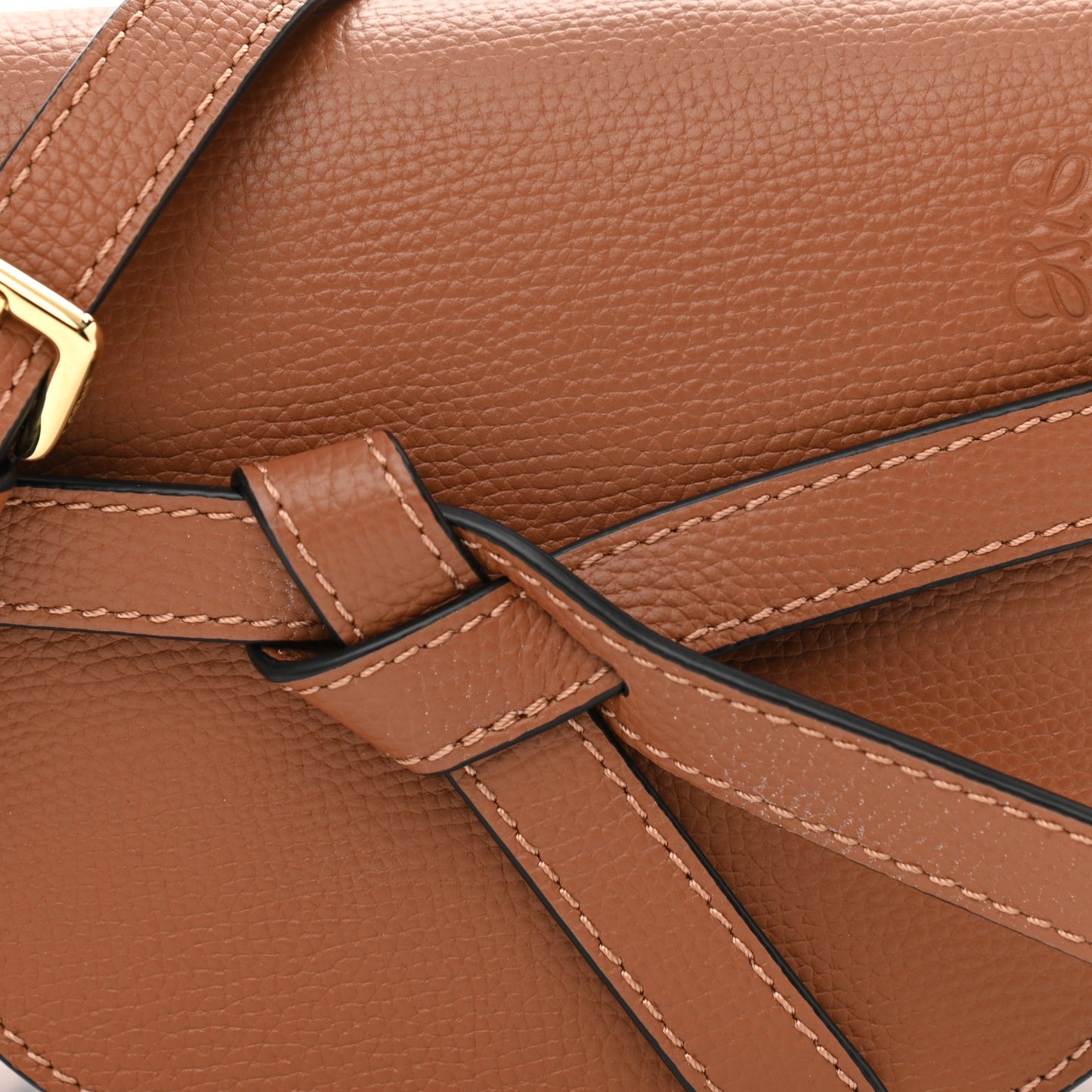 Pebble Grain Calfskin Mini Gate Dual Bag Tan