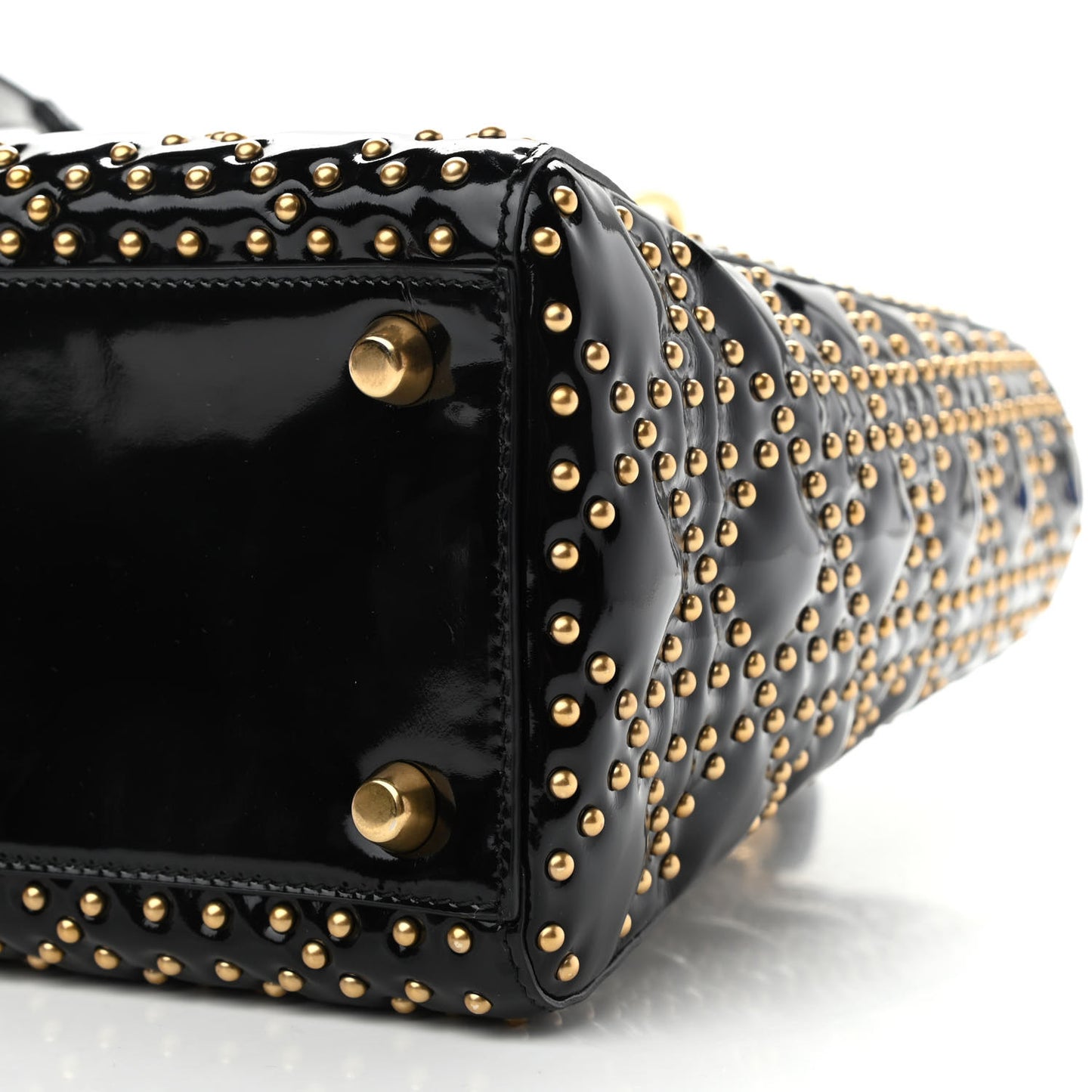 Patent Cannage Studded Large Lady Dior Black