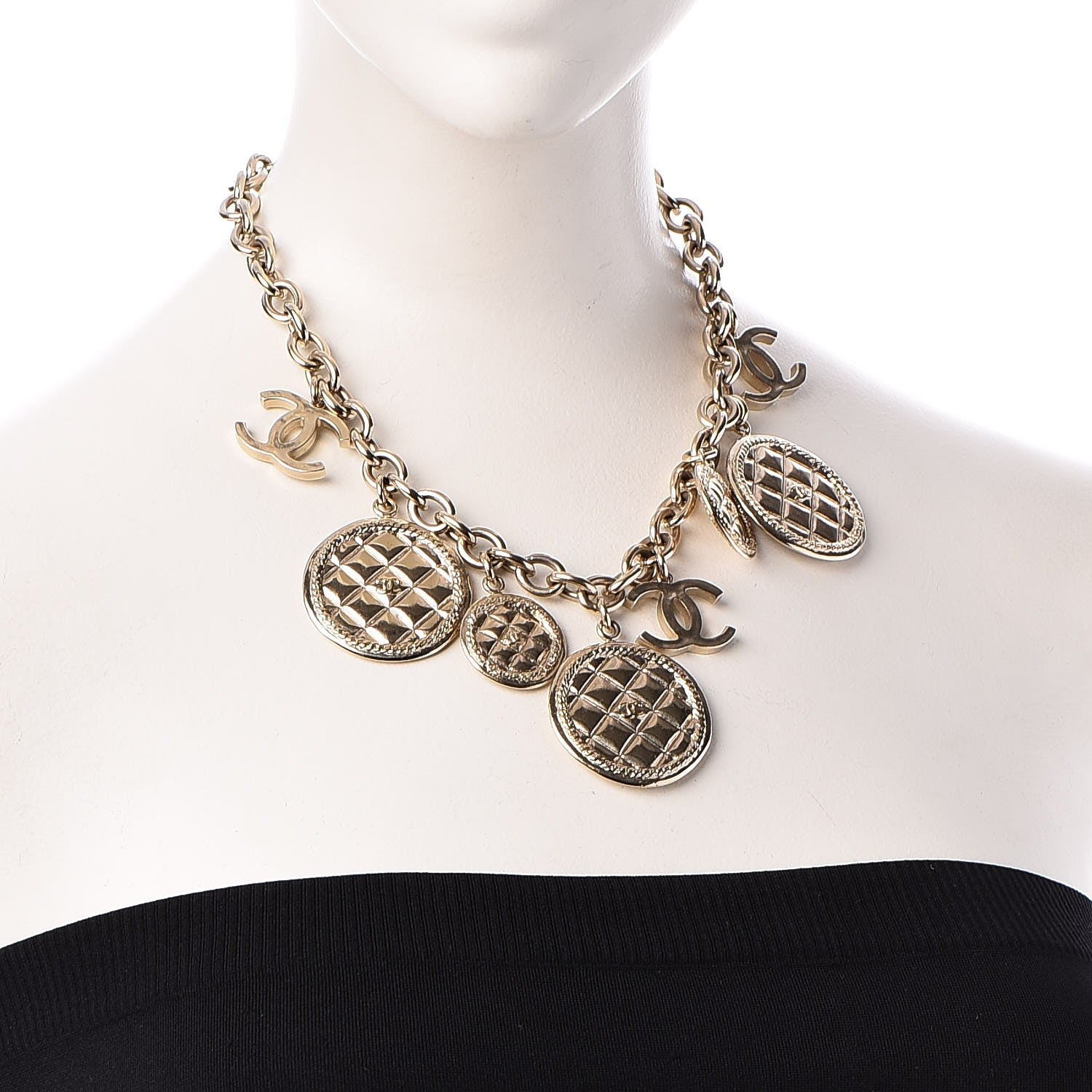 Chanel Medallion CC Quilted Pendant Necklace Gold 2 of 6