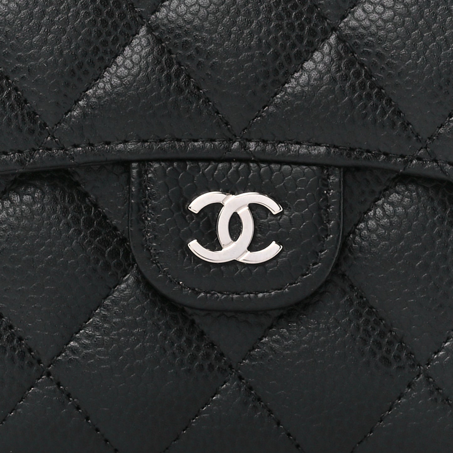 Caviar Quilted Compact Flap Wallet Black