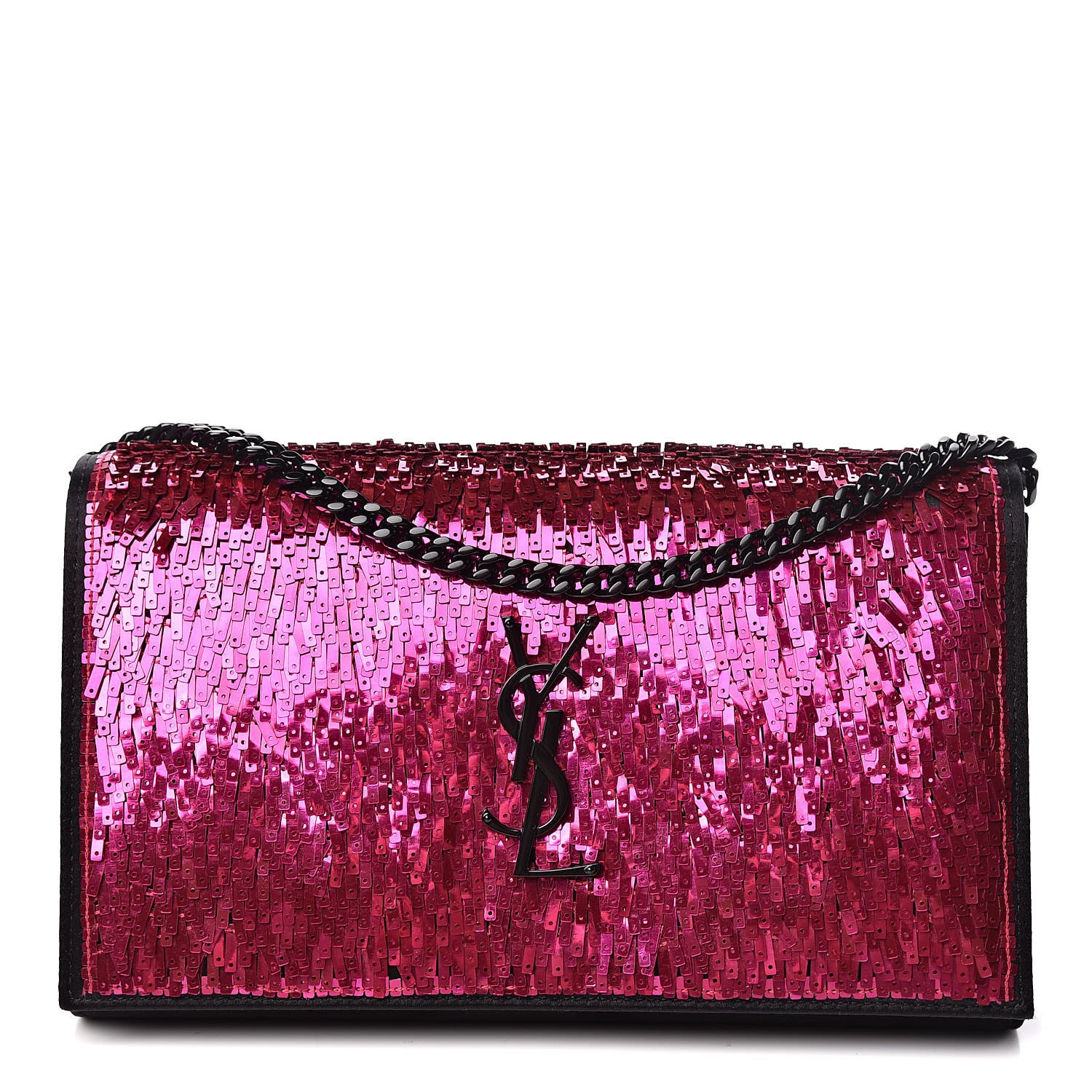 Saint Laurent Sequin Suede Monogram Chain Wallet Fuchsia Black 1 of 11