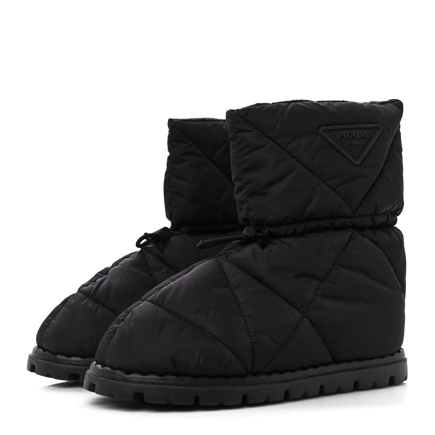 Prada Re-Nylon Piuma Triangle Logo Padded Drawcord 20mm Snow Boots 36.5 Black 3 of 8