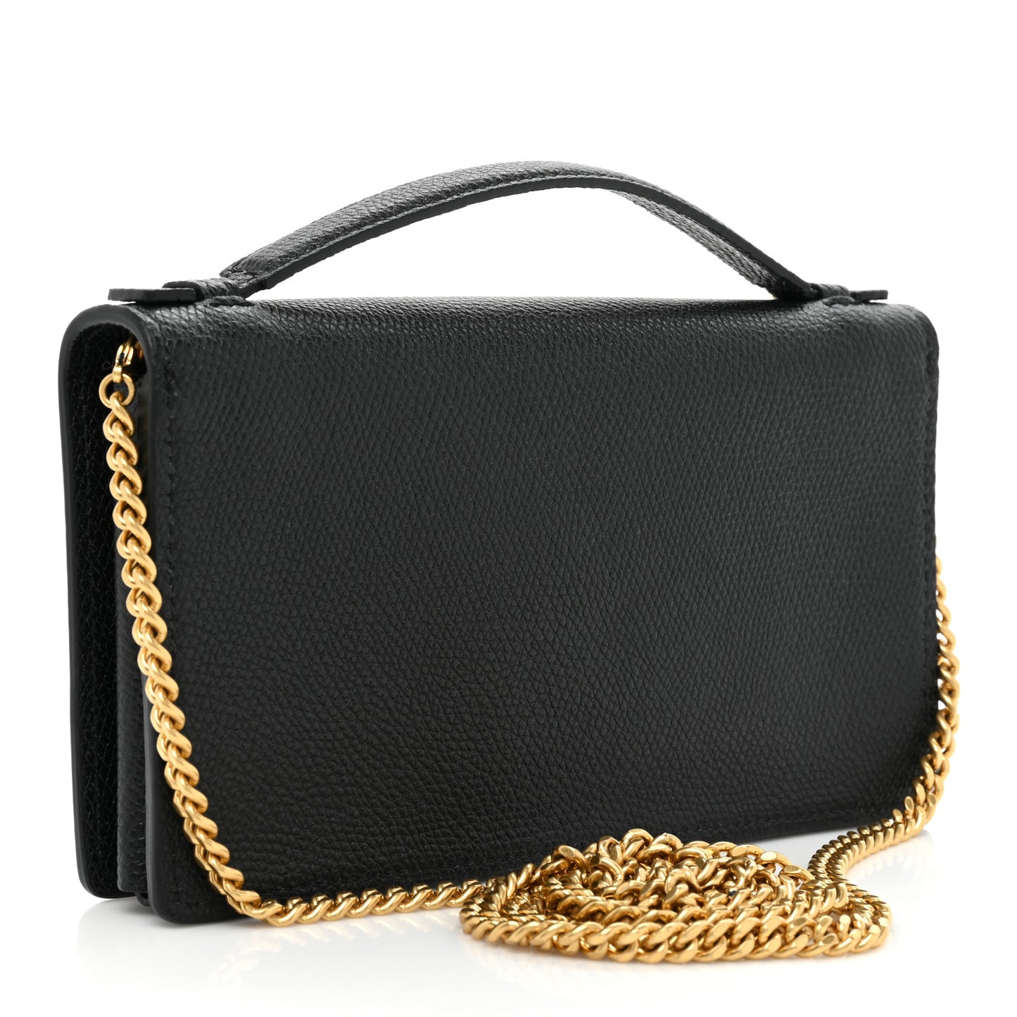 Grainy Calfskin VLogo Top Handle Wallet With Chain Black