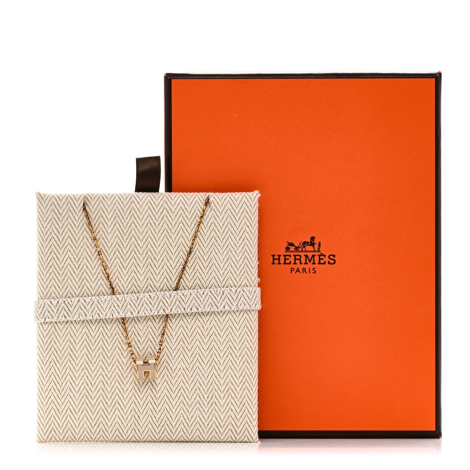 Hermes Lacquered Gold Mini Pop H Pendant Necklace Marron Glace 7 of 7