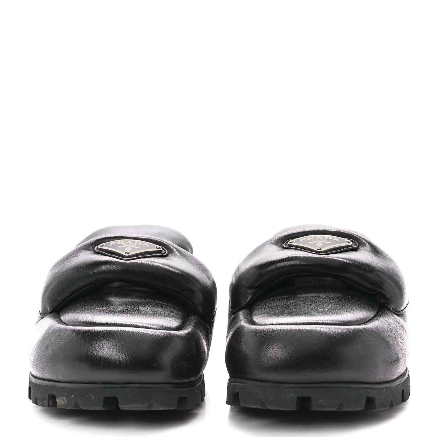 Prada Nappa Soft Padded Metal Triangle Logo Lug Sole 20mm Mules 38 Black 2 of 9