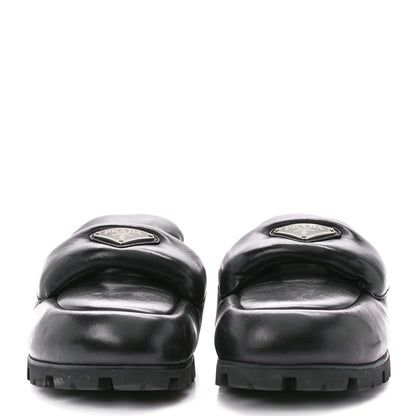 Prada Nappa Soft Padded Metal Triangle Logo Lug Sole 20mm Mules 38 Black 2 of 9