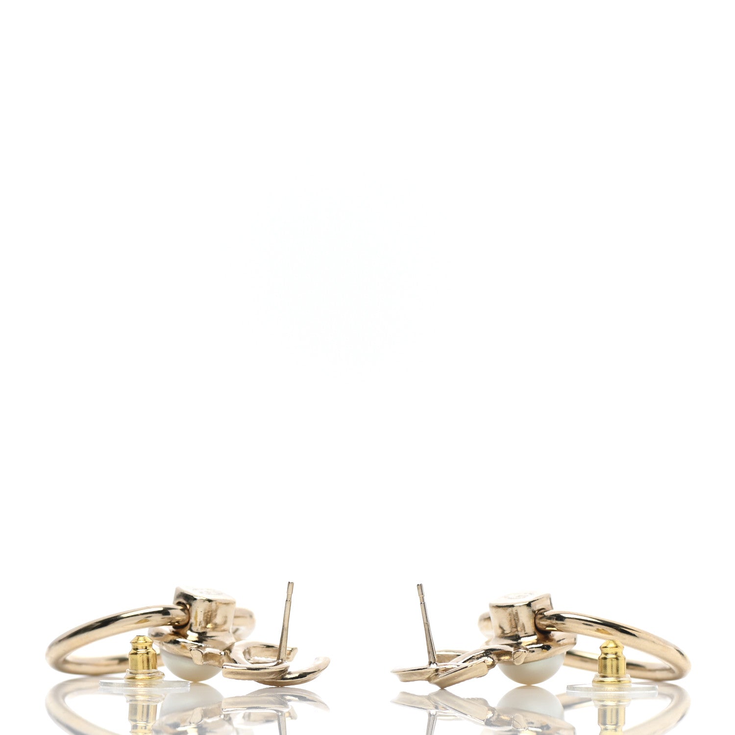 Chanel Metal Pearl CC Hoop Drop Earrings Gold 3 of 5