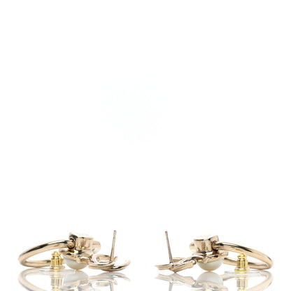 Chanel Metal Pearl CC Hoop Drop Earrings Gold 3 of 5
