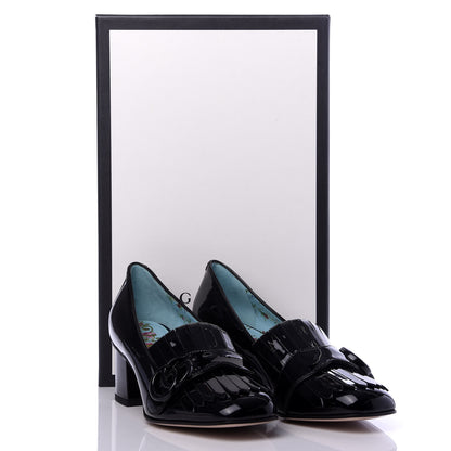 Gucci Vernice GG Marmont Fringe 50mm Loafer Pumps 35.5 Black 9 of 9