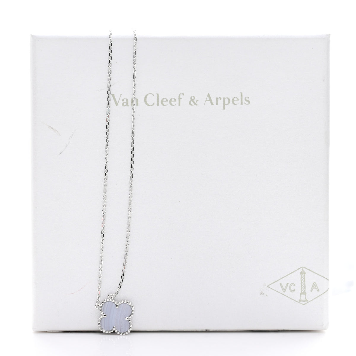 18k White Gold Chalcedony Vintage Alhambra Pendant Necklace