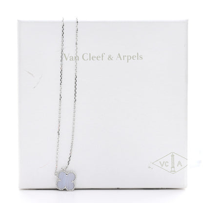 Van Cleef & Arpels 18k White Gold Chalcedony Vintage Alhambra Pendant Necklace 6 of 6
