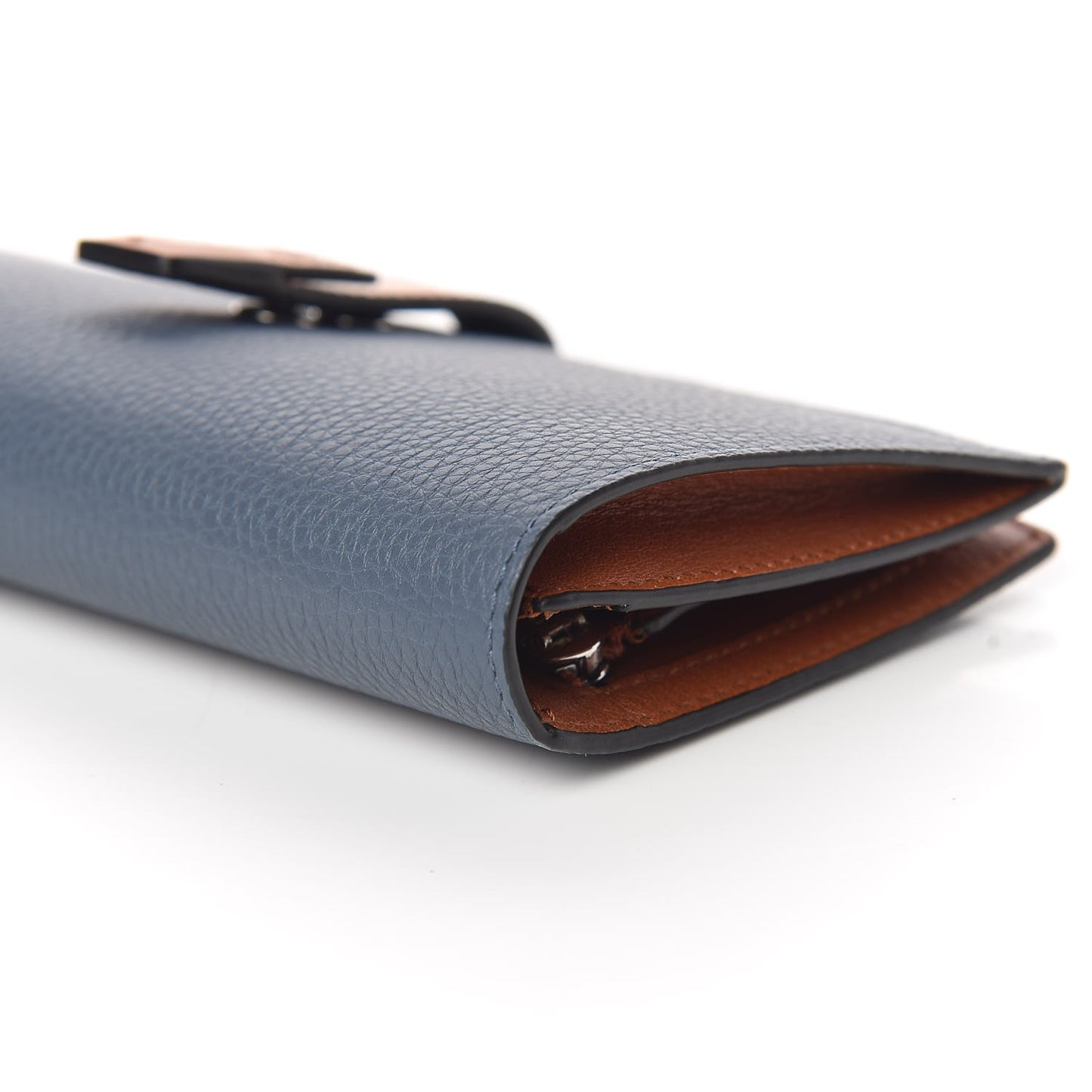 Grained Calfskin Large Vertical Wallet Steel Blue Tan