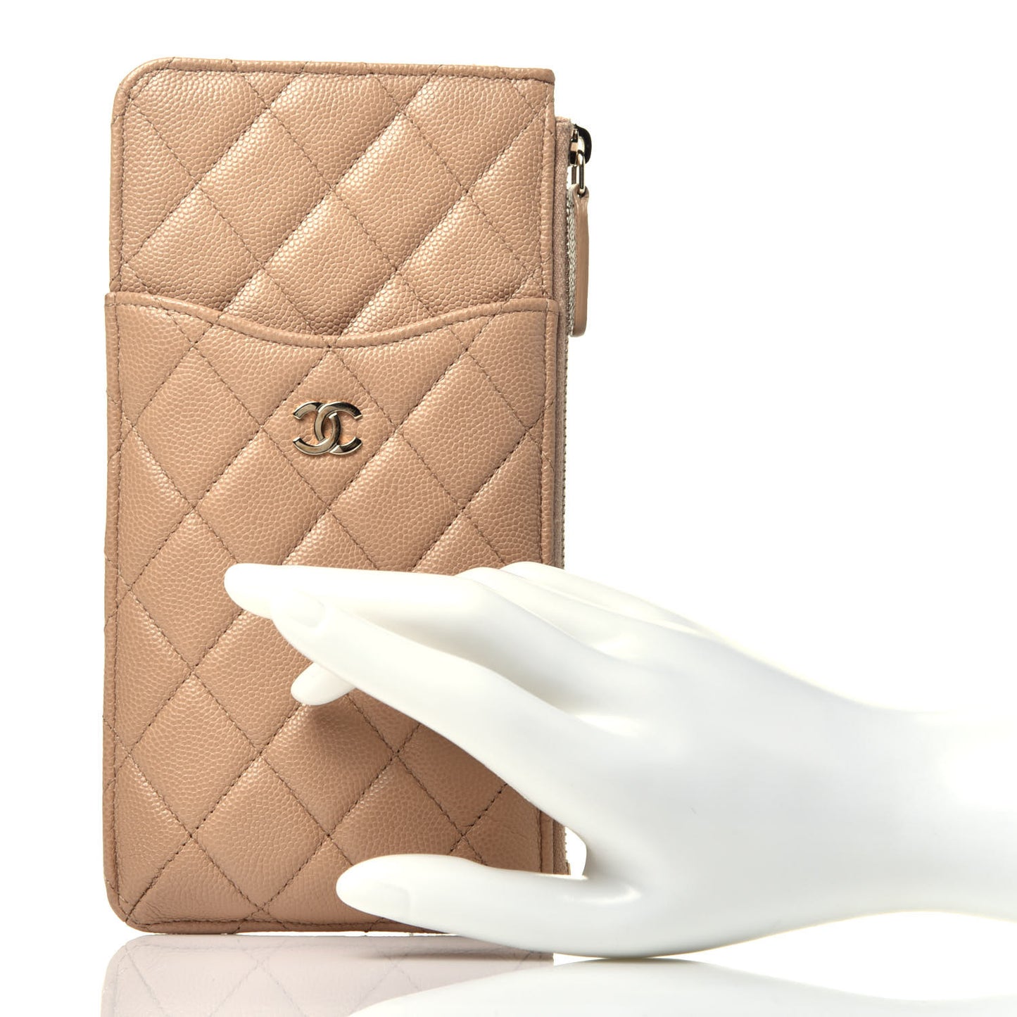 Caviar Quilted Classic iPhone Pouch Beige