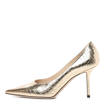 Jimmy Choo Metallic Calfskin Crocodile Embossed Love 100 Pumps 39 Gold 1 of 7