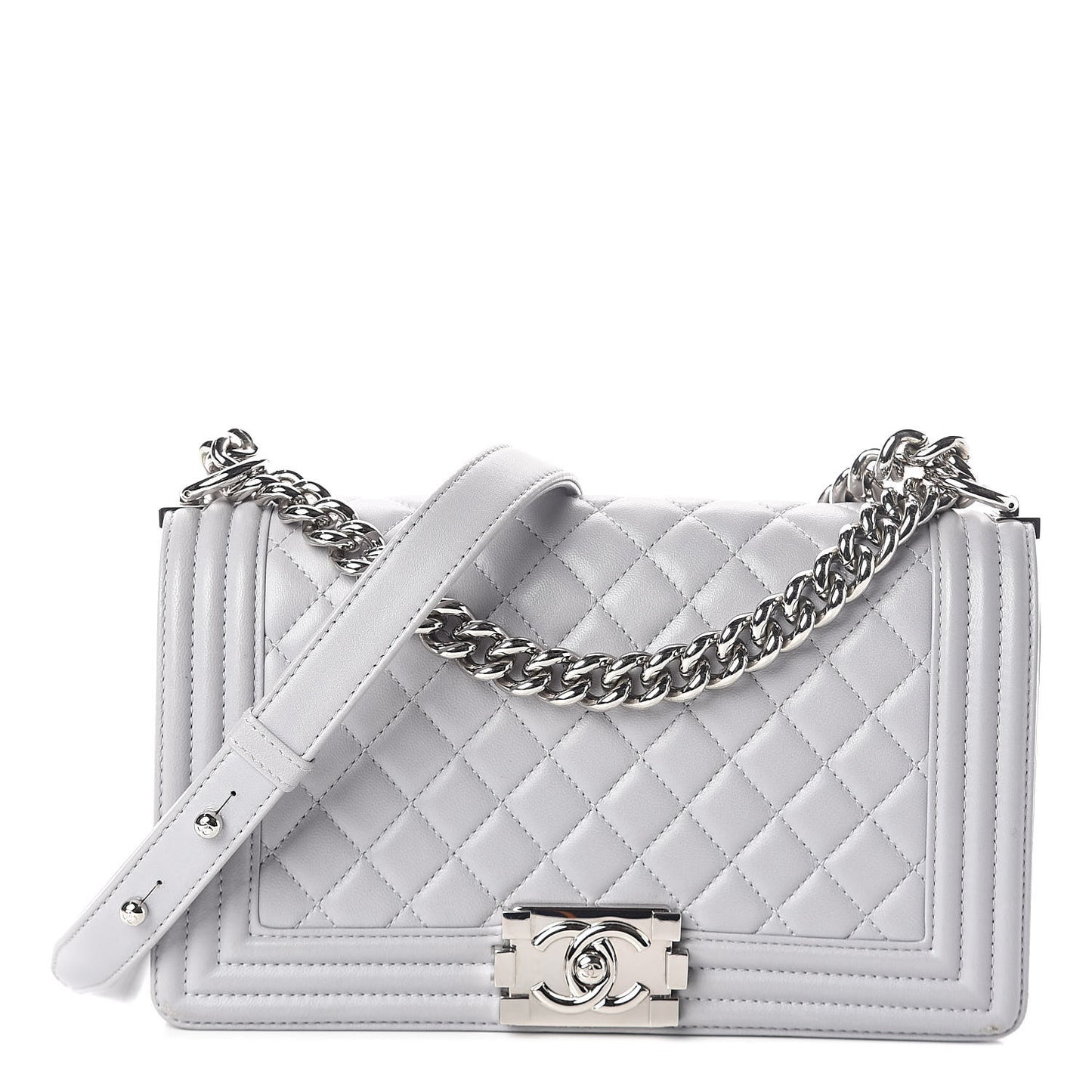 Lambskin Quilted Medium Boy Flap Grey