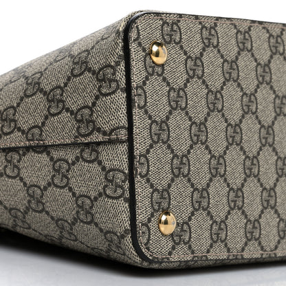 Gucci GG Supreme Monogram Moon Calfskin Small Zip Top Tote Beige Ebony Hibiscus Red New Rosette 9 of 10