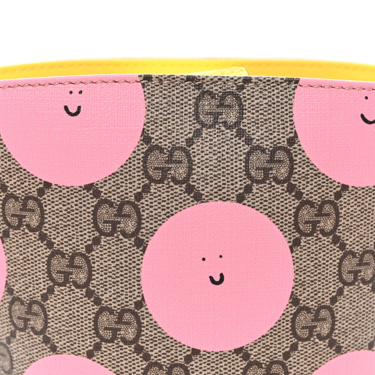 GG Supreme Monogram Childrens Printed Smile Bucket Bag Beige Dark Brown Yellow Pink
