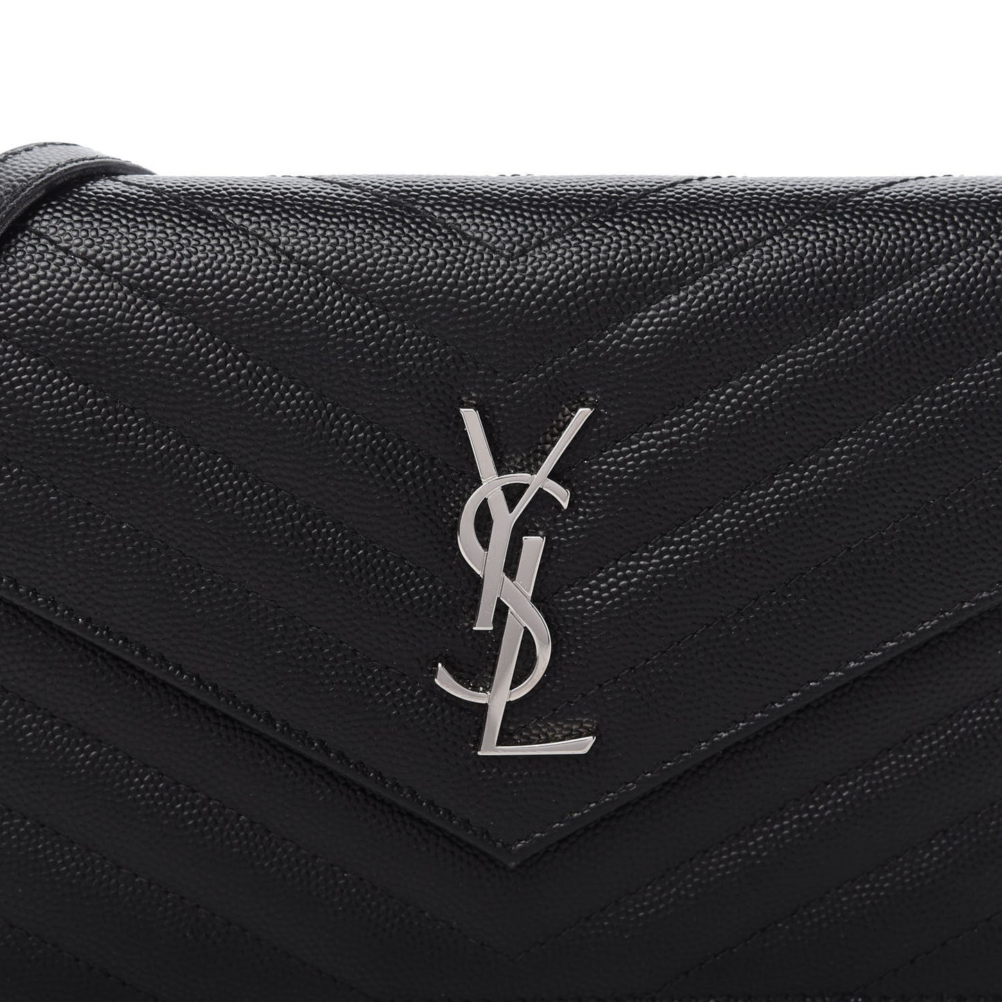 Grain De Poudre Matelasse Chevron Monogram Envelope Chain Wallet Black