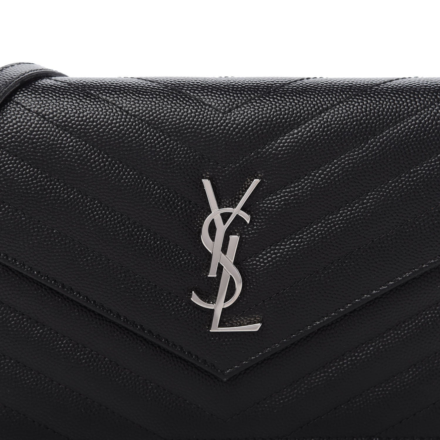 Saint Laurent Grain De Poudre Matelasse Chevron Monogram Envelope Chain Wallet Black 10 of 10