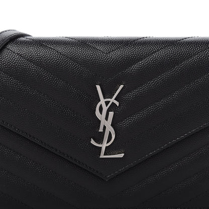 Saint Laurent Grain De Poudre Matelasse Chevron Monogram Envelope Chain Wallet Black 10 of 10