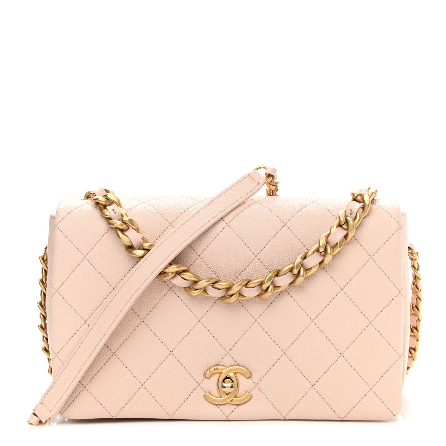 Caviar Quilted Medium Fashion Therapy Flap Beige