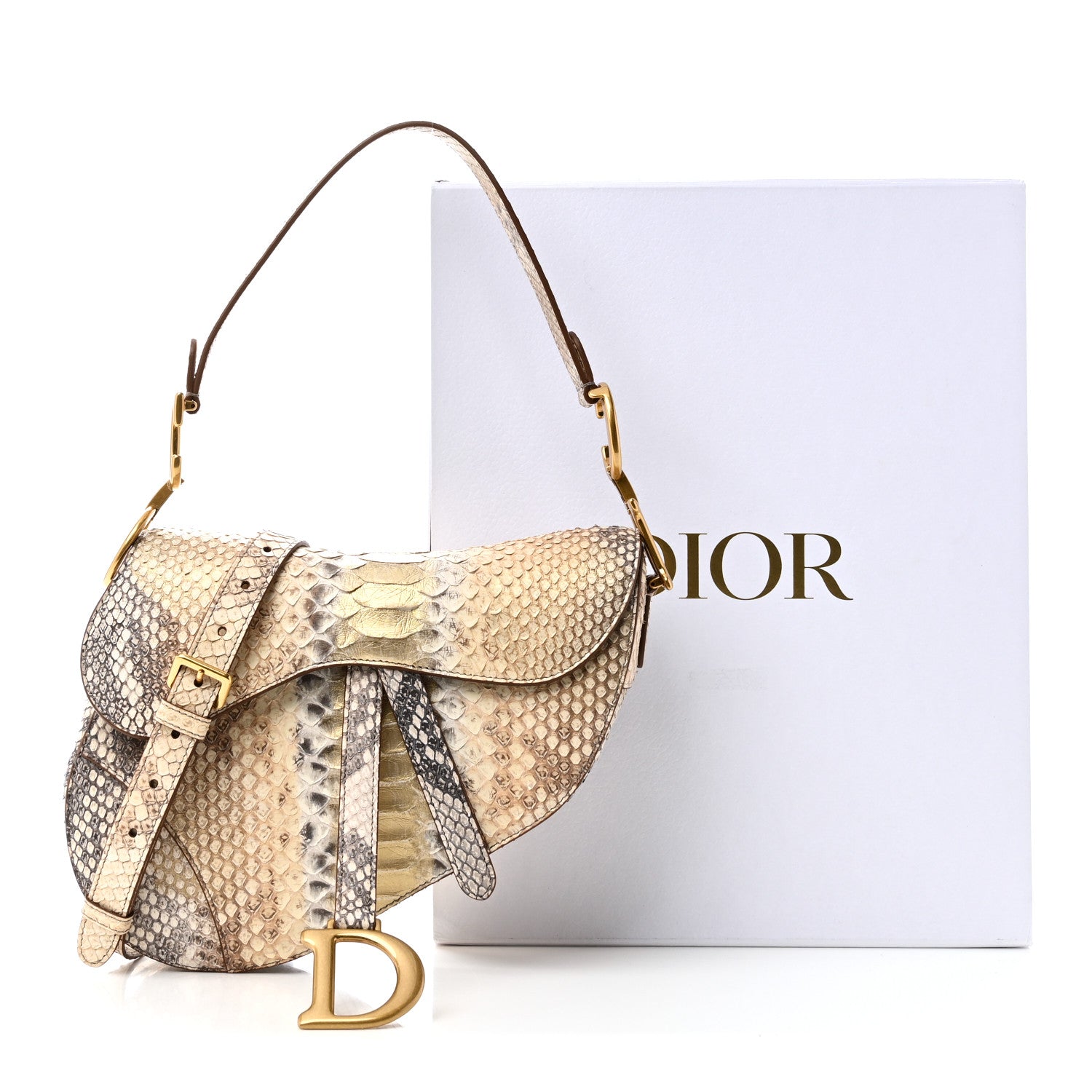 Christian Dior Metallic Snakeskin Saddle Bag Gold Multicolor 10 of 10