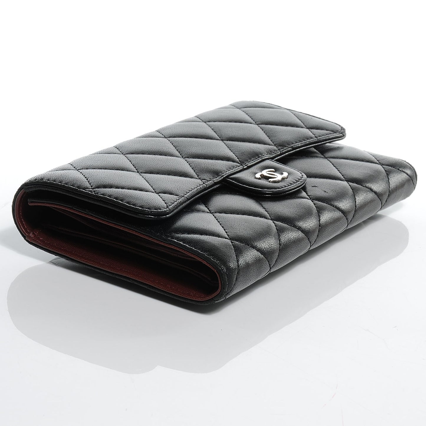 Lambskin Quilted Large Flap Wallet Black