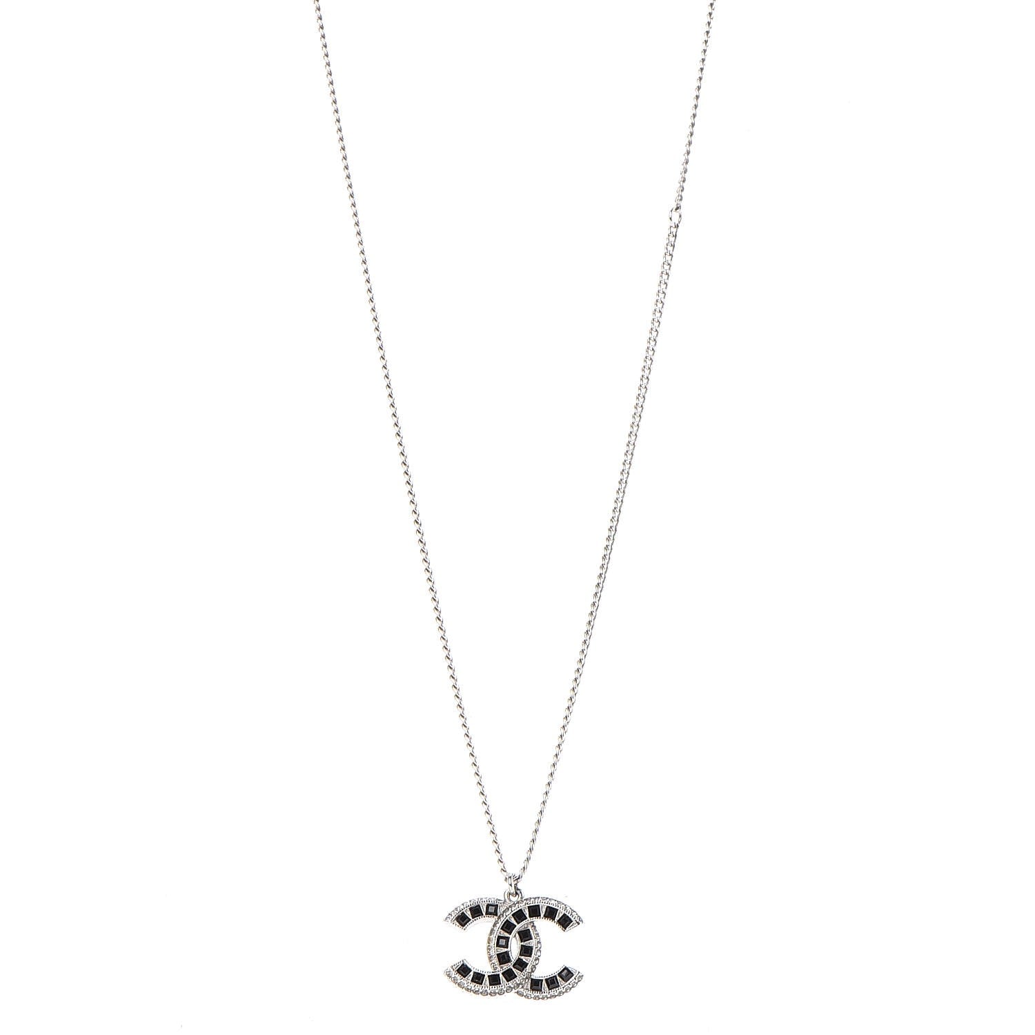 Chanel Ruthenium Baguette Crystal CC Necklace Black 1 of 7