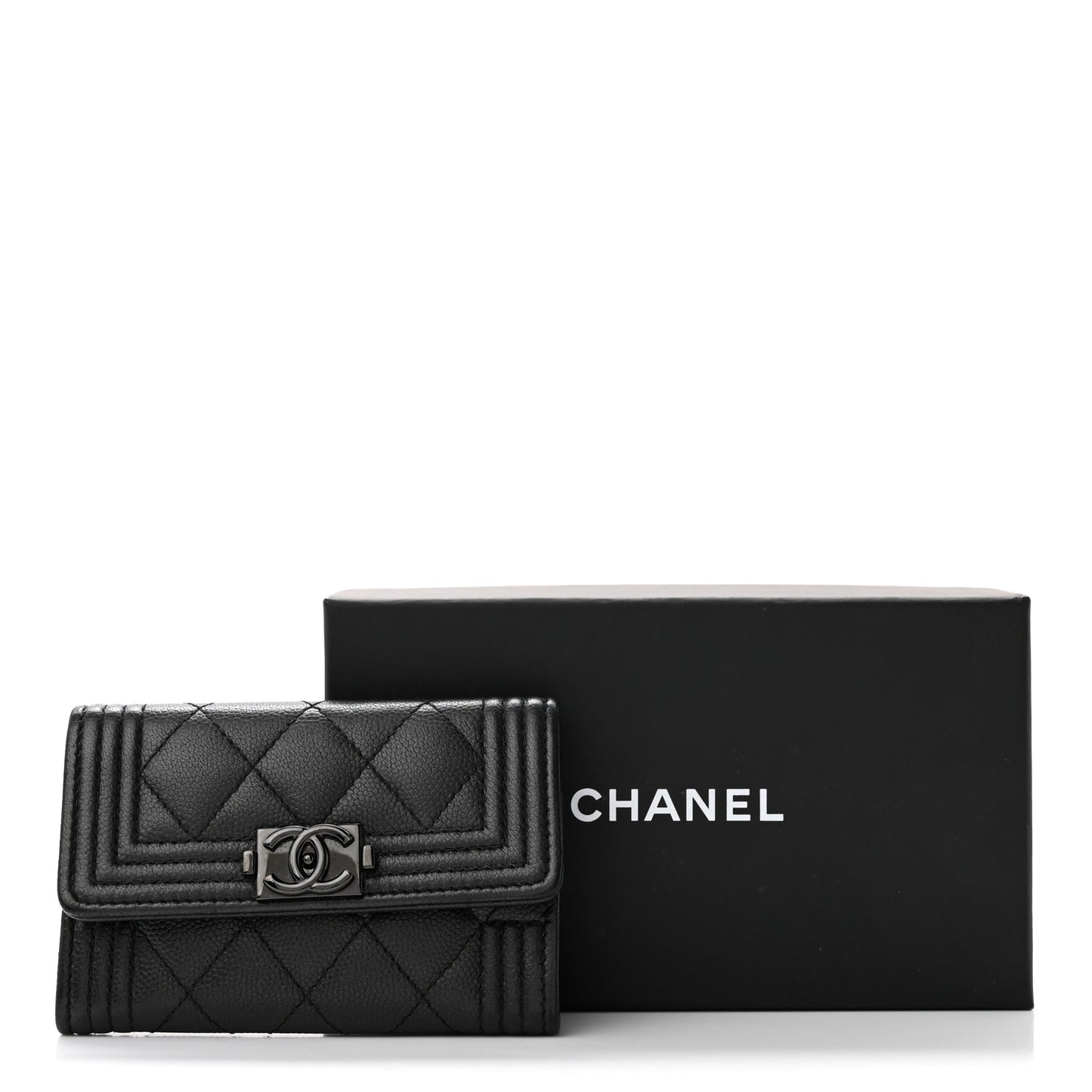 Caviar Quilted Boy Flap Card Holder So Black