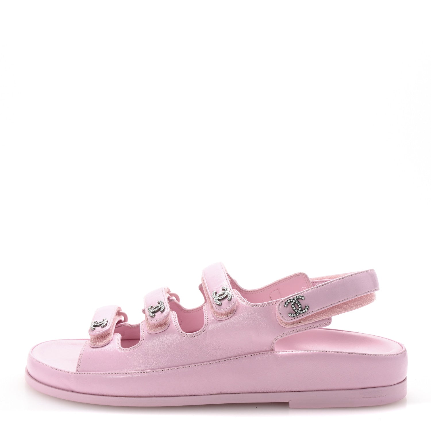 Chanel Lambskin Crystal CC Velcro Dad Sandals 36.5 Light Pink 1 of 10