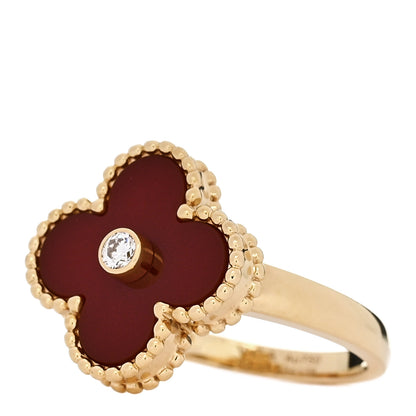 Van Cleef & Arpels 18K Yellow Gold Diamond Carnelian Vintage Alhambra Ring 52 6 3 of 6