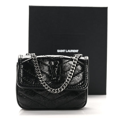 Saint Laurent Crinkled Calfskin Matelasse Monogram Niki Airpods Holder Micro Bag Black 10 of 10